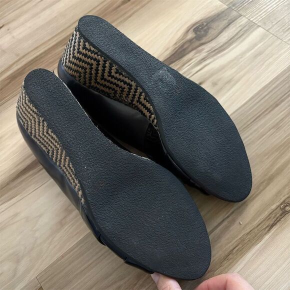 Anyi Lu Women's Black Leather Peep Toe Wedge Heels Size 9.5 - Picture 4 of 6